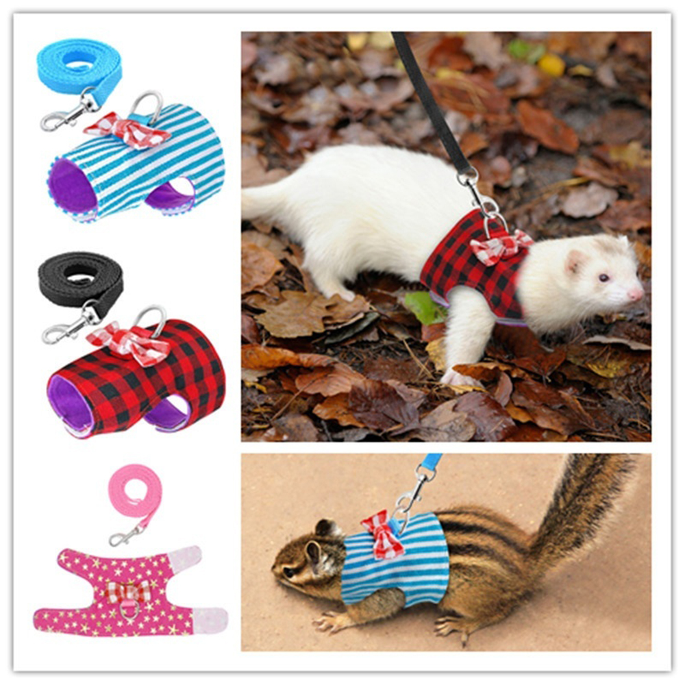 GBDSVD Cute Squirrel Adjustable Ferret Safety Chest Strap Harness Hamster Vest Leash Leads