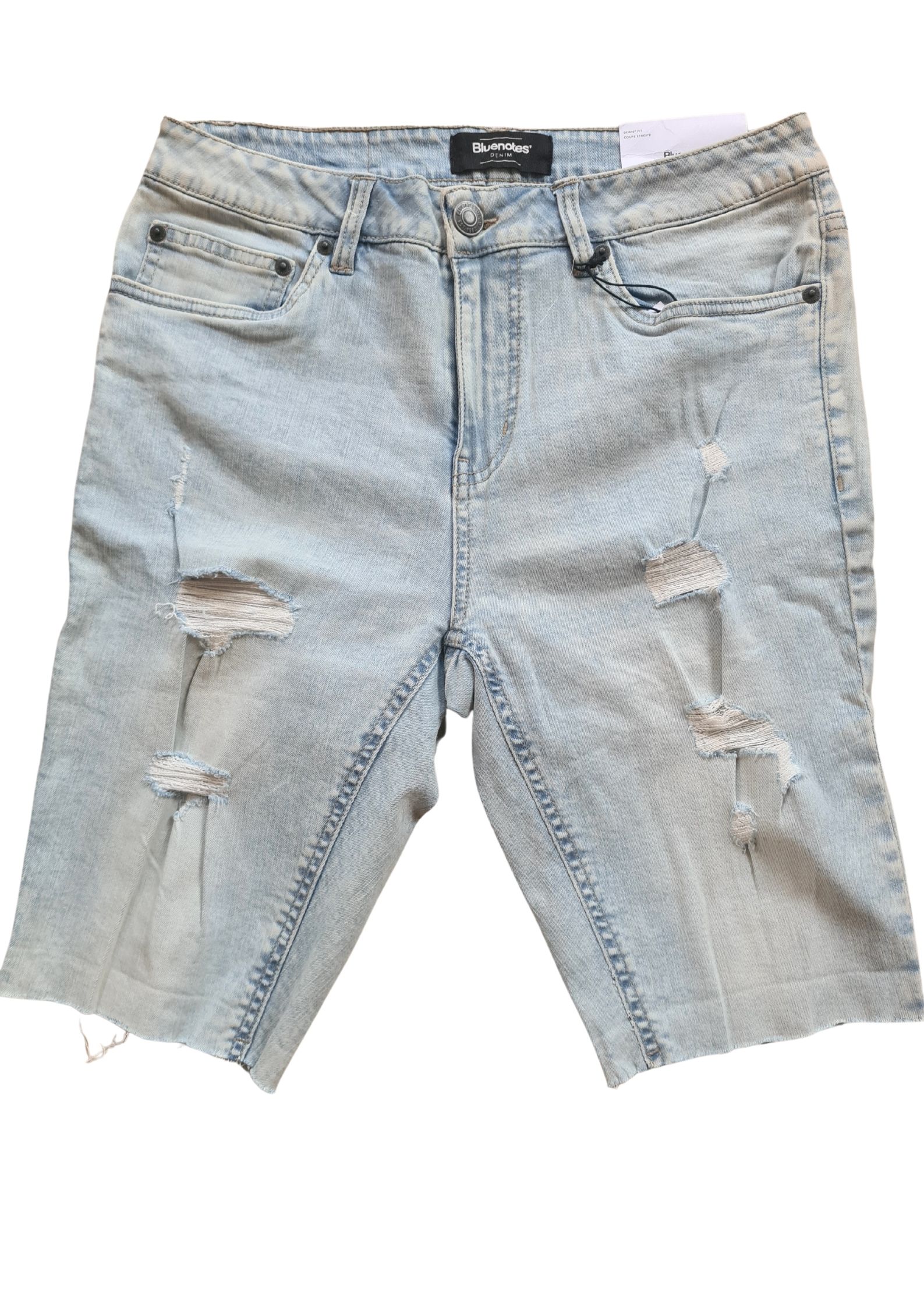 Bluenotes Mens Skinny Fit Ripped with Unfinished Hem Denim Shorts