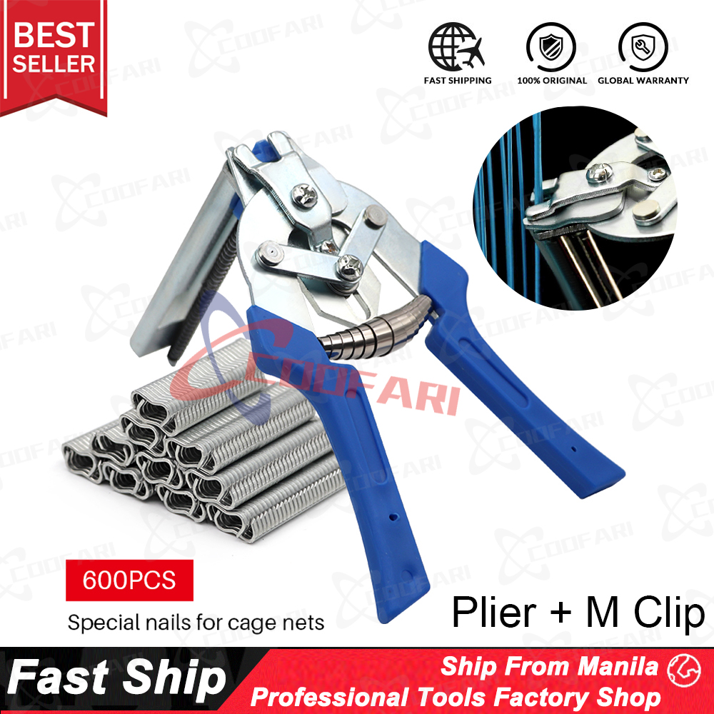 1 Hog Ring Plier Tool And 600 Pcs M Clip Chicken Mesh Cage Wire Fencing Crimp Solder Joint Welding Repair Hand Tool