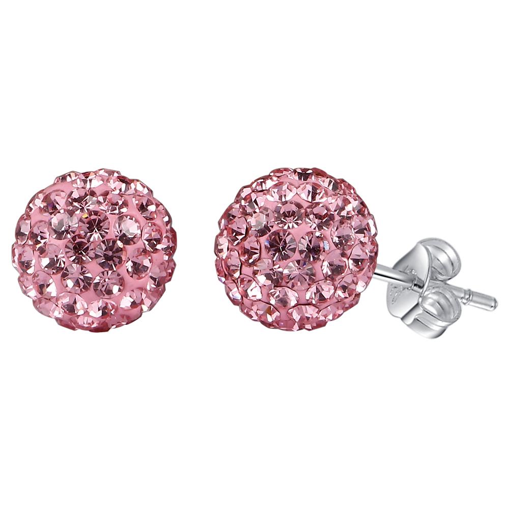 Silver Kingdom Genuine 92.5 Italy Silver Pink Swarovski Stone Stud Earrings SWA04