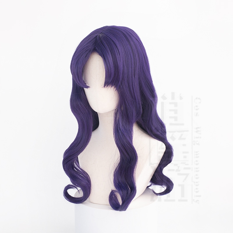 😘 Cos cartoon wig Evangelion Katsuragi Misato cos wig EVA purple wave ...