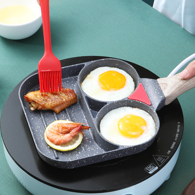 Biioistle Nonstick Egg Frying Pan 3 Section Square Grill Pan Divided Omelet  Pan for Burger Bacon Egg Muffins and Gas Stove(Black) (Style01)