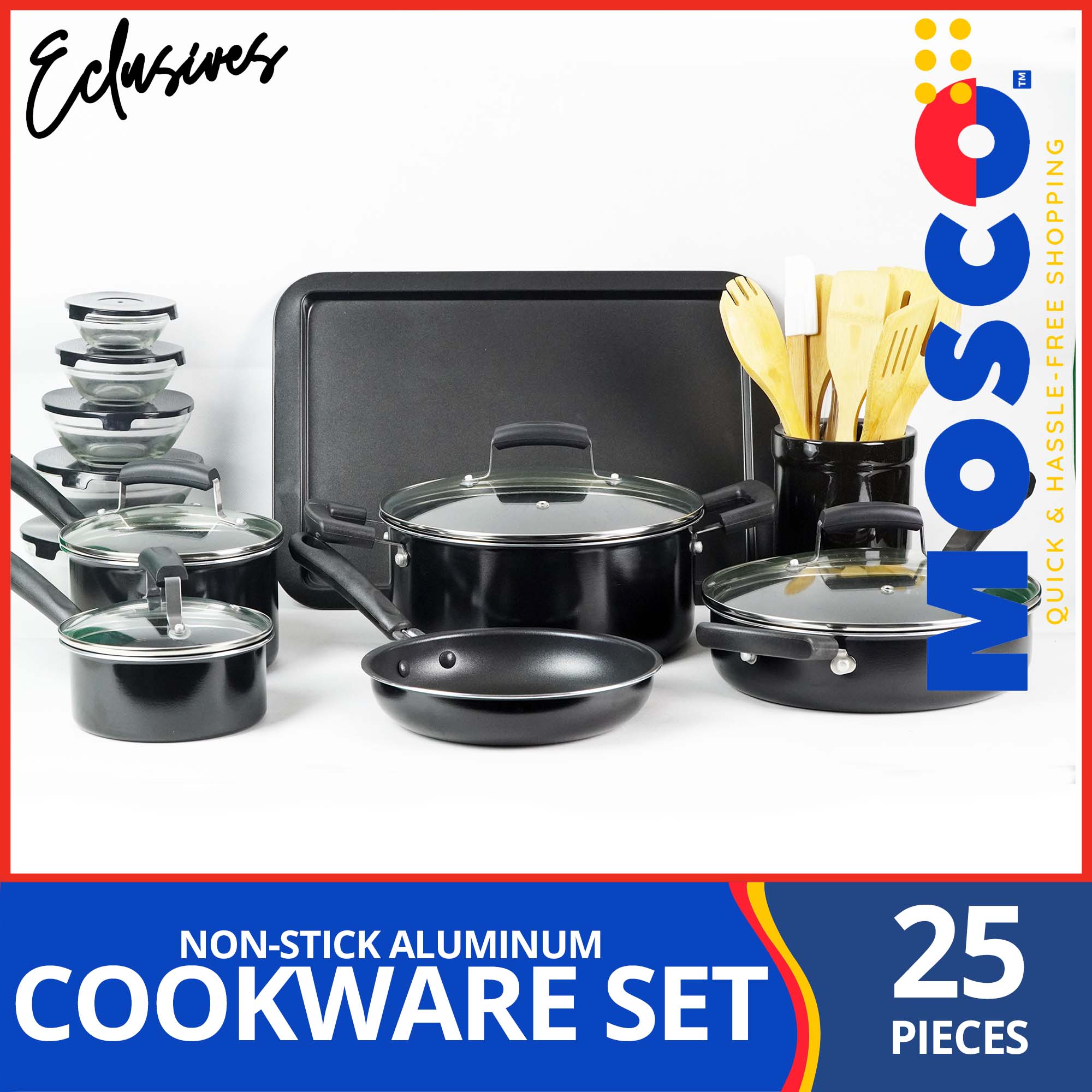 MOSCO™ Exclusives 25-Piece Mega Cookware Set by Essential Home, Premium  Non-Stick, Aluminum, Stainless Steel, Imported