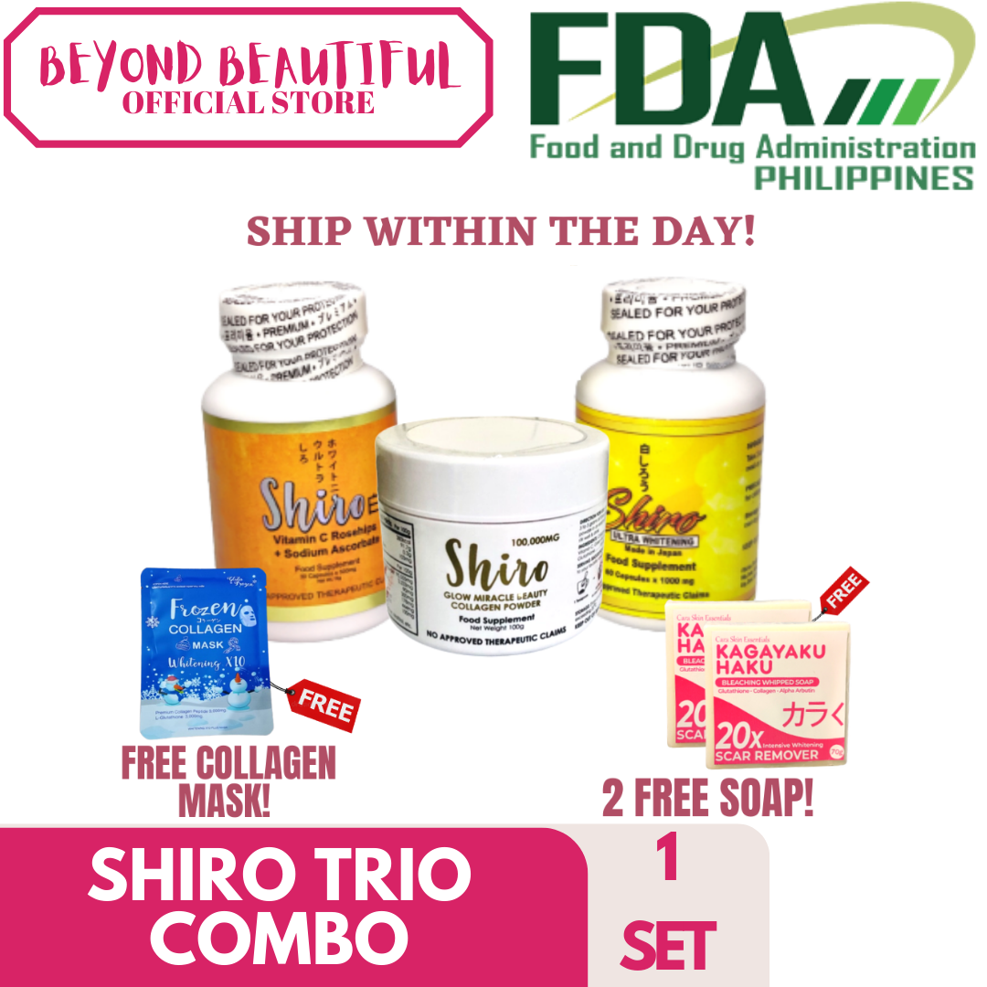 SHIRO TRIO COMBO COLLAGEN POWDER FREE KAGAYAKU SOAP AND COLLAGEN MASK