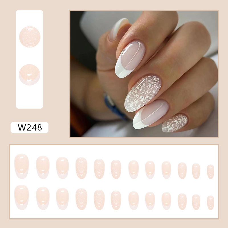 【Fake Nails With Glue】Almond shaped fake nails with glue French striped ...