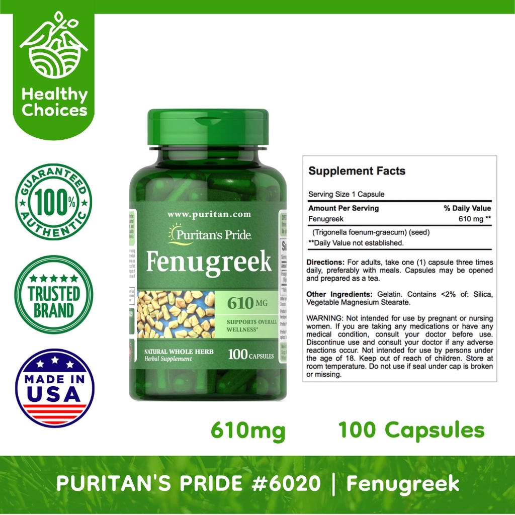 PURITAN'S PRIDE 6020 EXP 12/2024 Fenugreek 610mg 100 Capsules Lazada PH