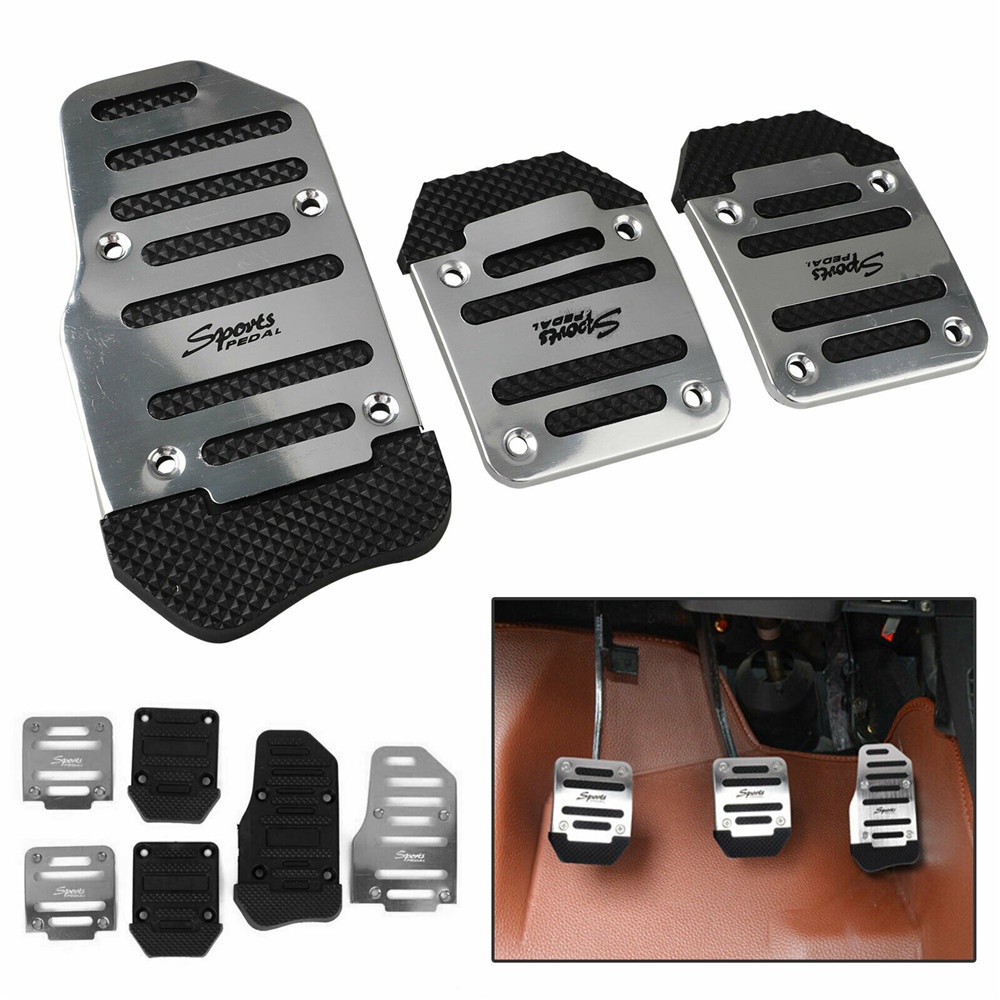 Non-Slip Silver Aluminum Alloy Gas And Brake Pedal Pad Covers - 2pc Set, Universal