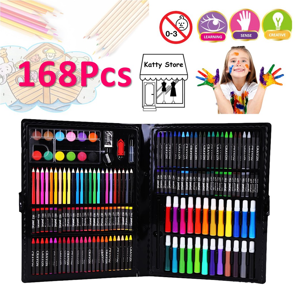 HappyDeals Super Mega Kid's ART Coloring Set  168 Pcs Super Mega Kid's ART Coloring  Set 168 Pcs Children Drawing Set Water Color Pen Crayon Oil Pastel Painting  Drawing Tool Art supplies