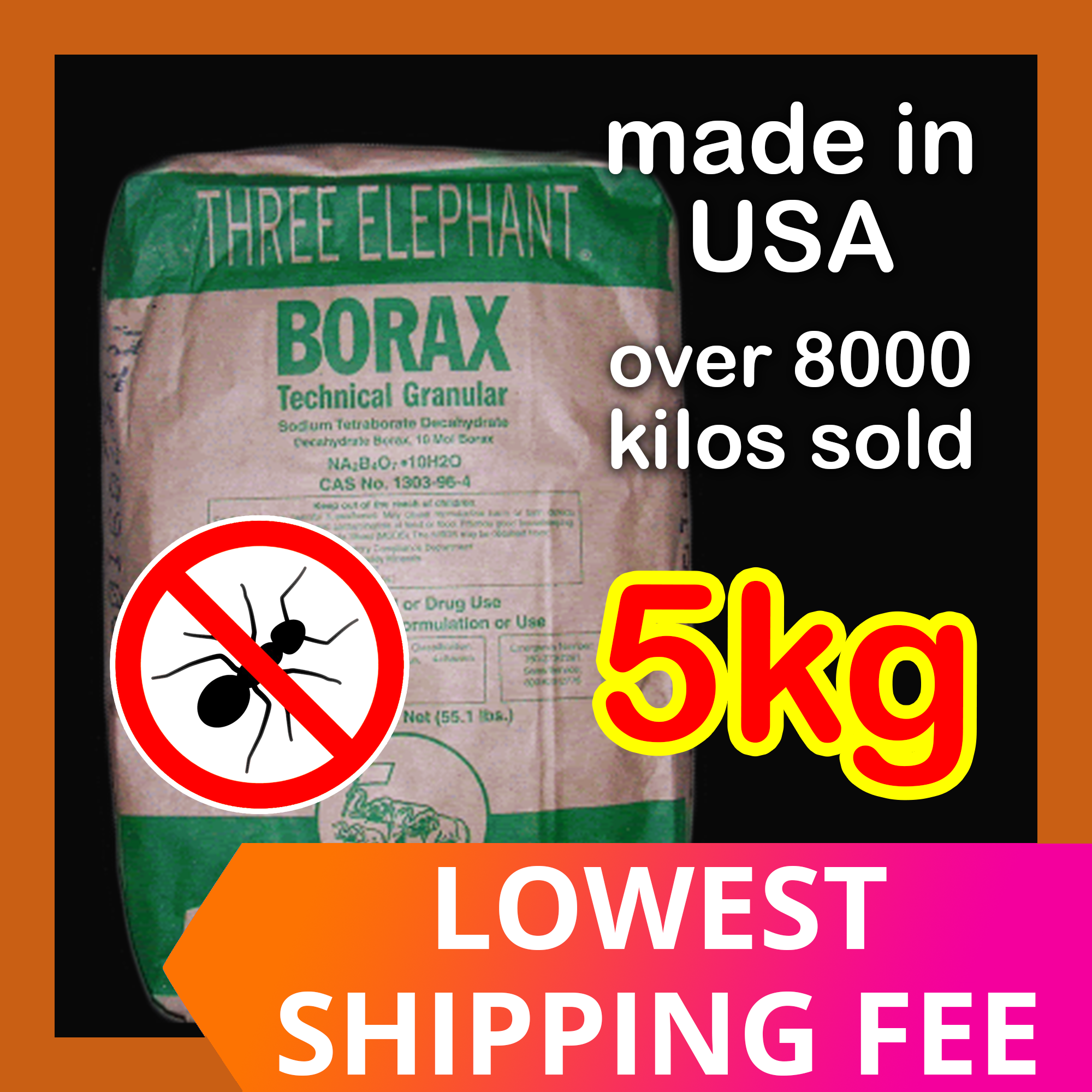 5kg Three Elephant BORAX POWDER ANT KILLER Cockroach Killer Termite