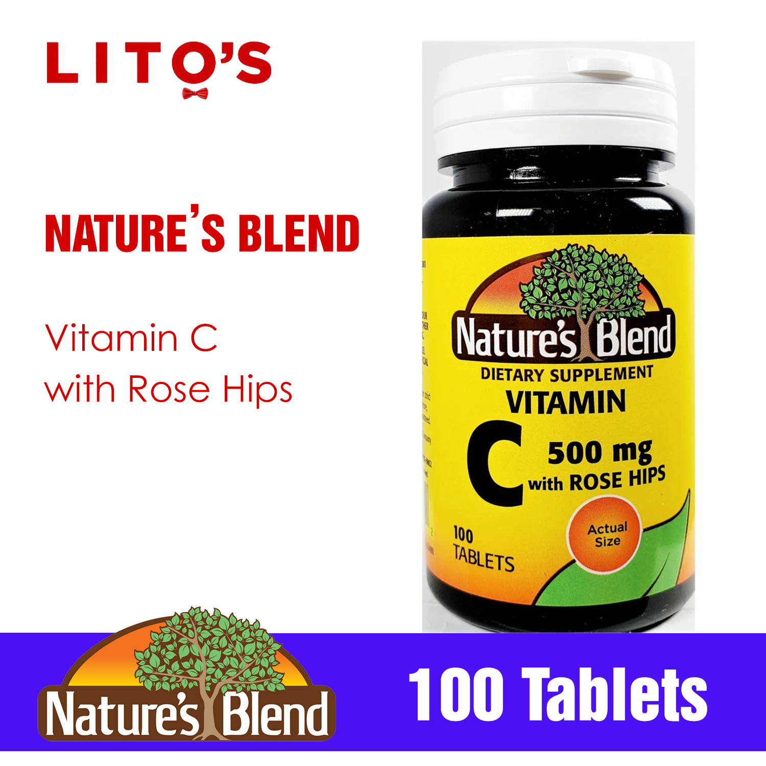 Nature’s Blend Vitamin C with Rose hips 500mg (100 tablets), health and