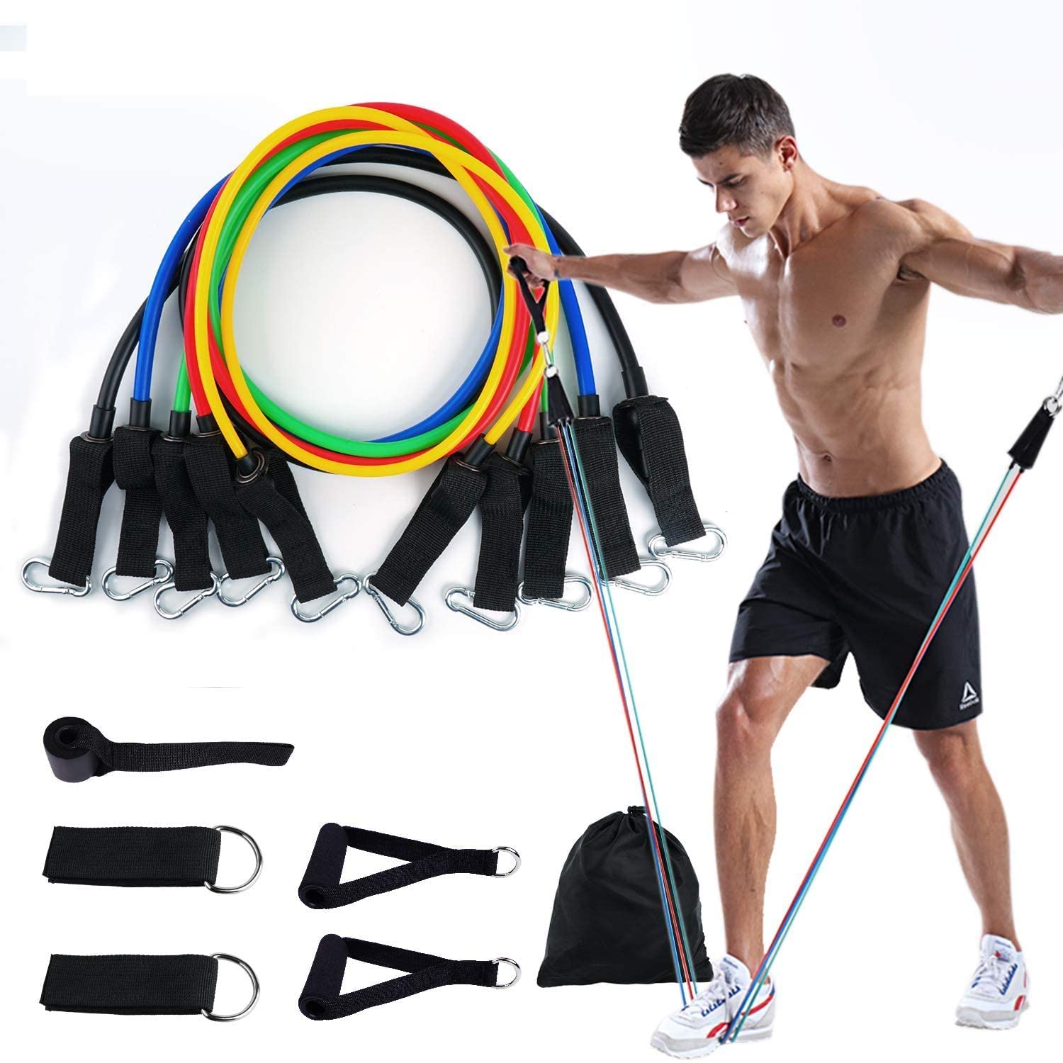 12 Pack Resistance Bands Set Muscle Building Workout Program Set Handles Exercise Bands with Door Anchor Heavy Duty full-body resistance Workout Exercise Bands with Door Anchor /& Waterproof Carry Bag
