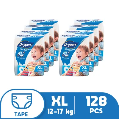 Drypers Wee Wee Dry XL (12 - 17kg) - 16 pcs x 8 packs (128 pcs) - Tape Diapers