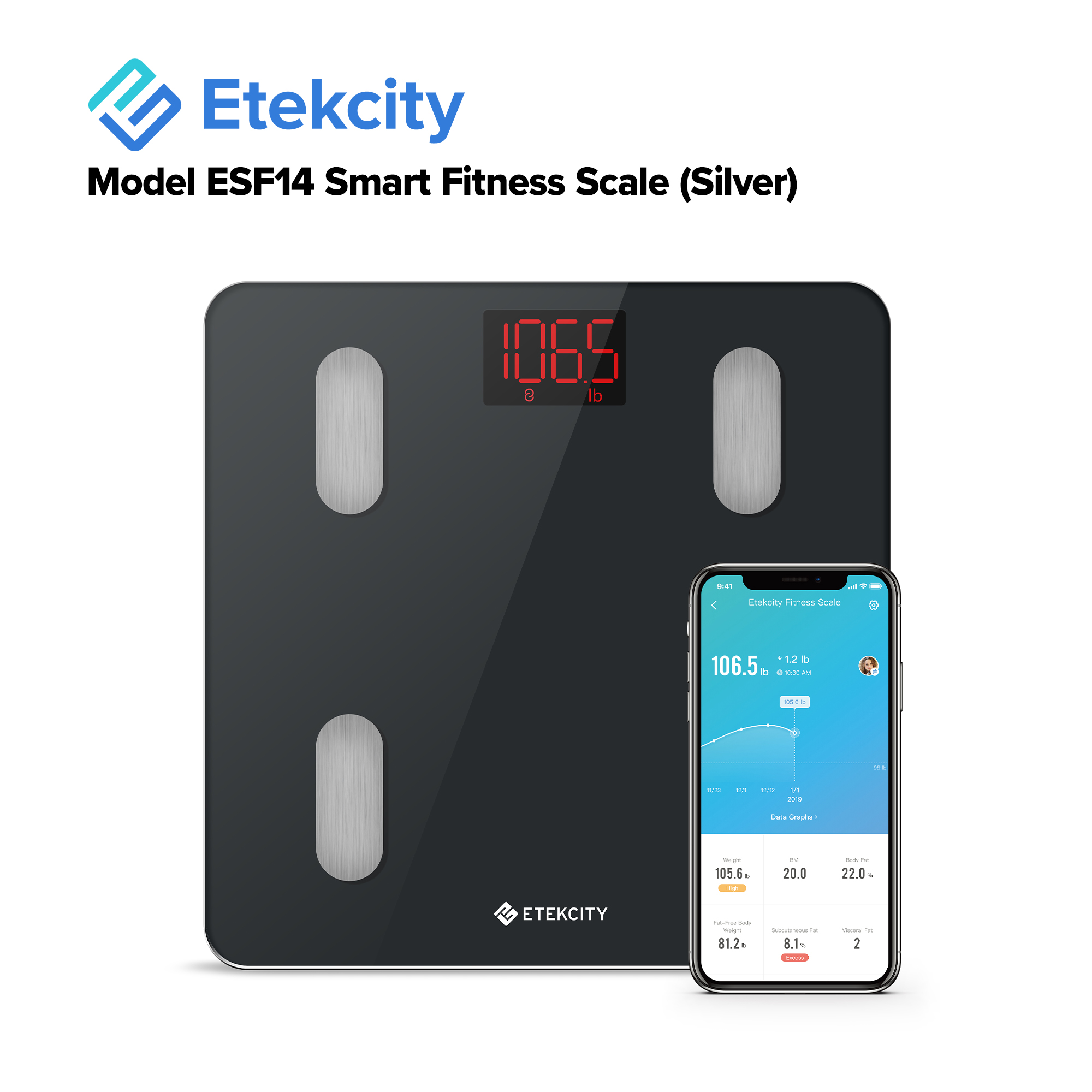 Etekcity Smart Fitness Scale ESF14 (Black) Lazada PH