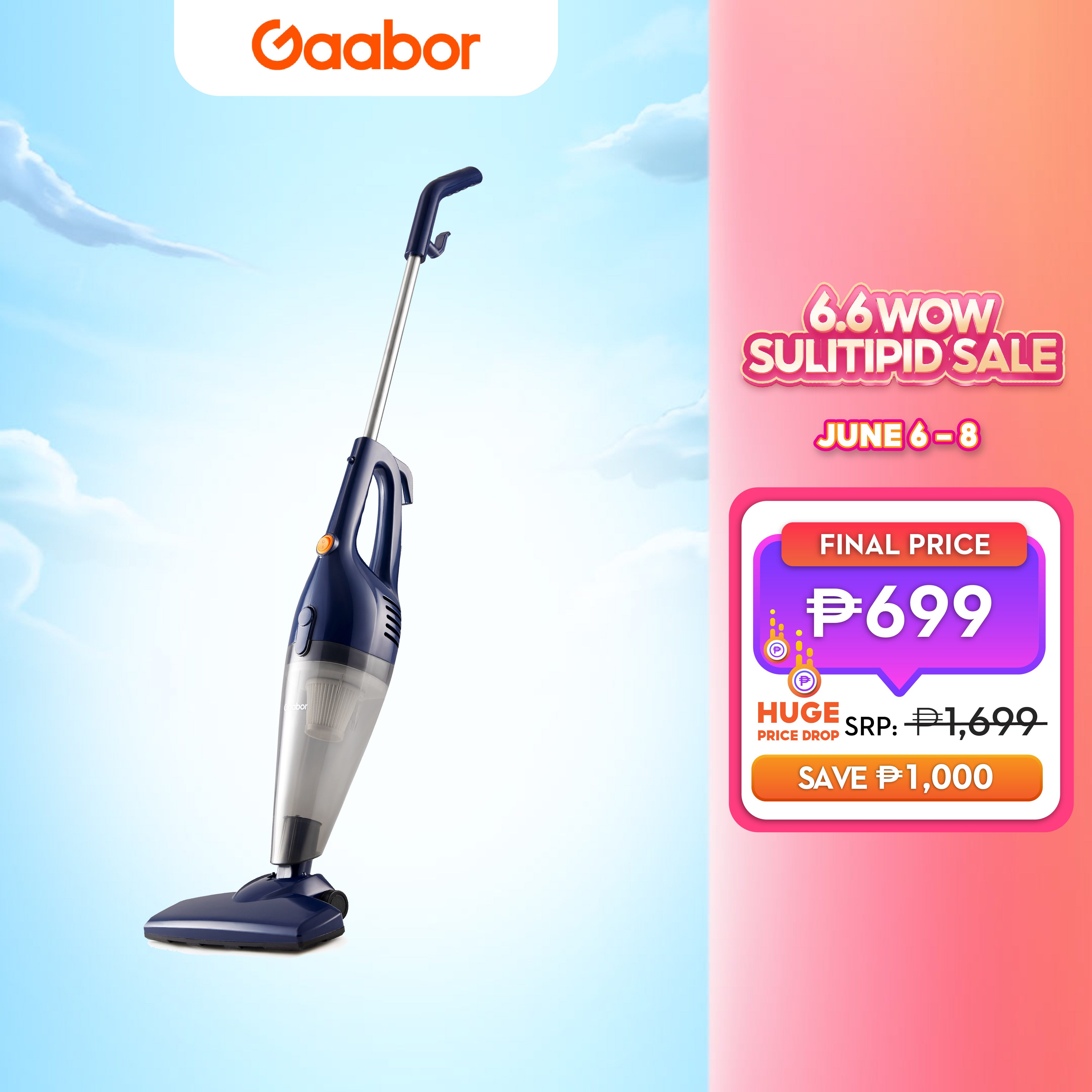 Gaabor Vacuum Cleaner For House Portable Handy Household 2in1Mini