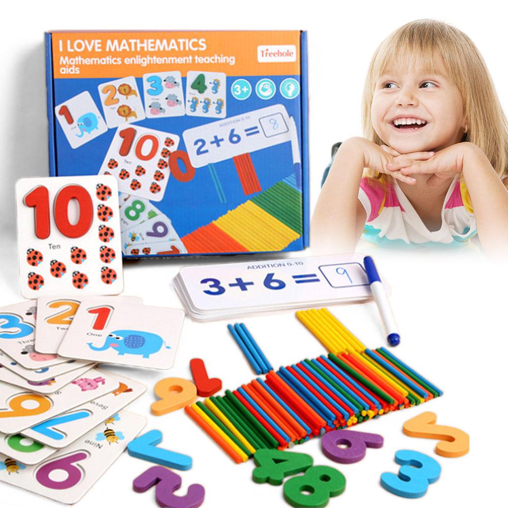 Wood Number Mathematics Early Learning Counting Math Kids Educational Gamer Toys 