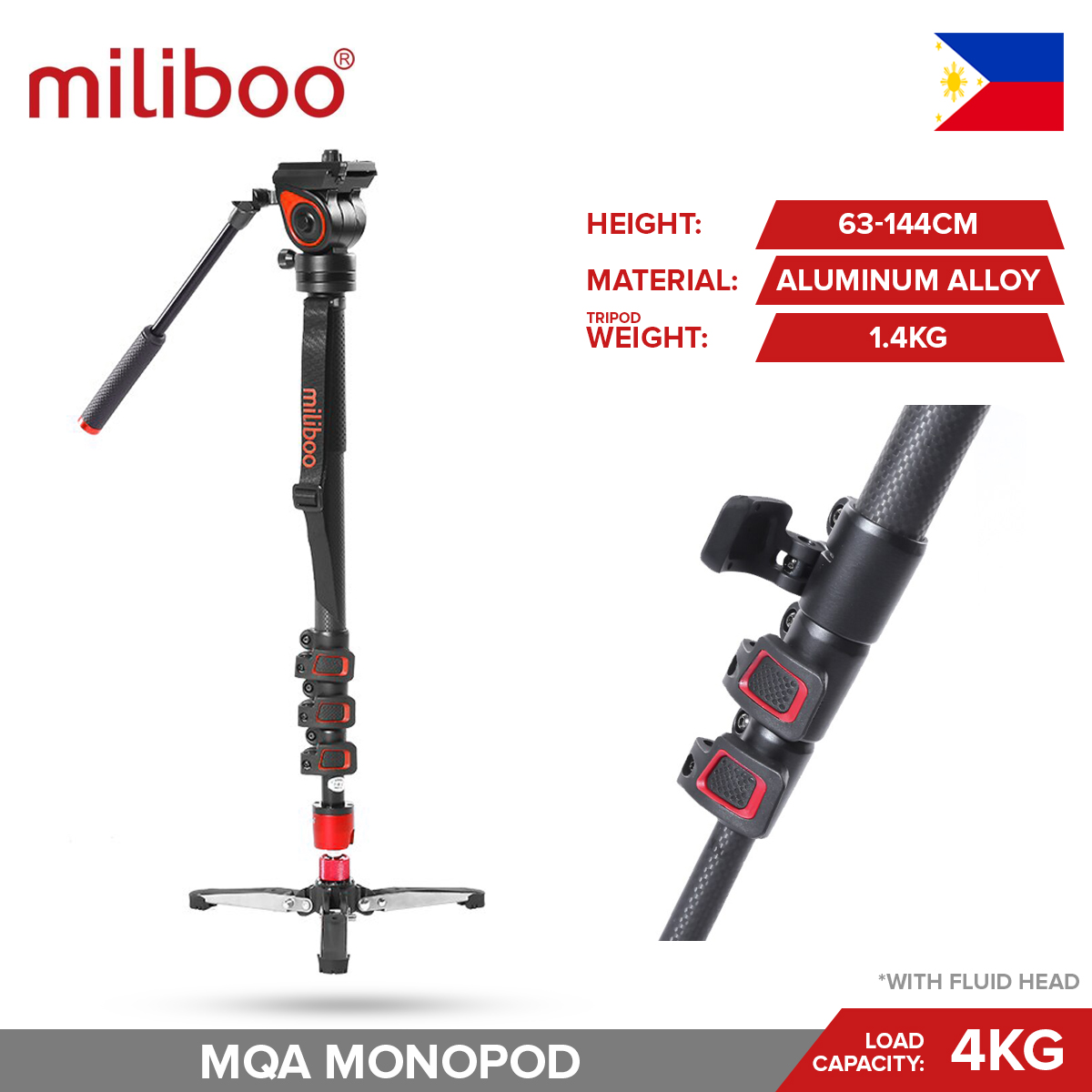 Miliboo MQA MQB Professional Aluminum Alloy Carbon Fiber Monopod with