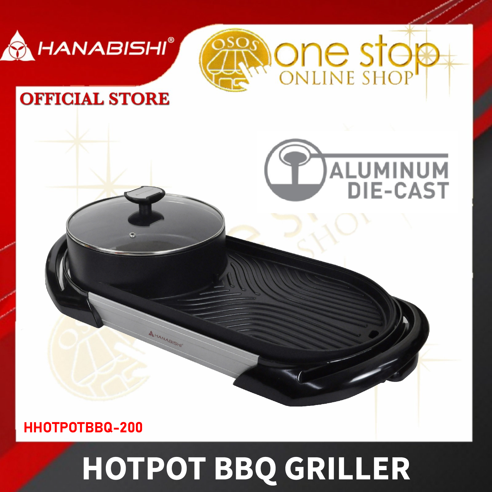 Hanabishi Original Electric Hotpot BBQ Samgyupsal Grill with Die Cast