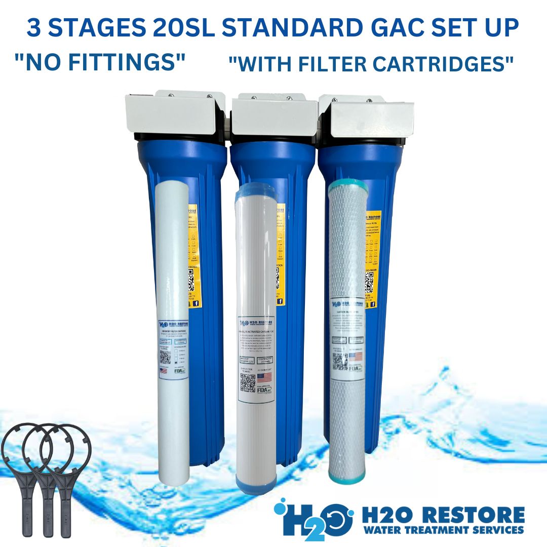 WATER FILTER H2O RESTORE 3 Stages Standard GAC Complete Set 20" x 2.75