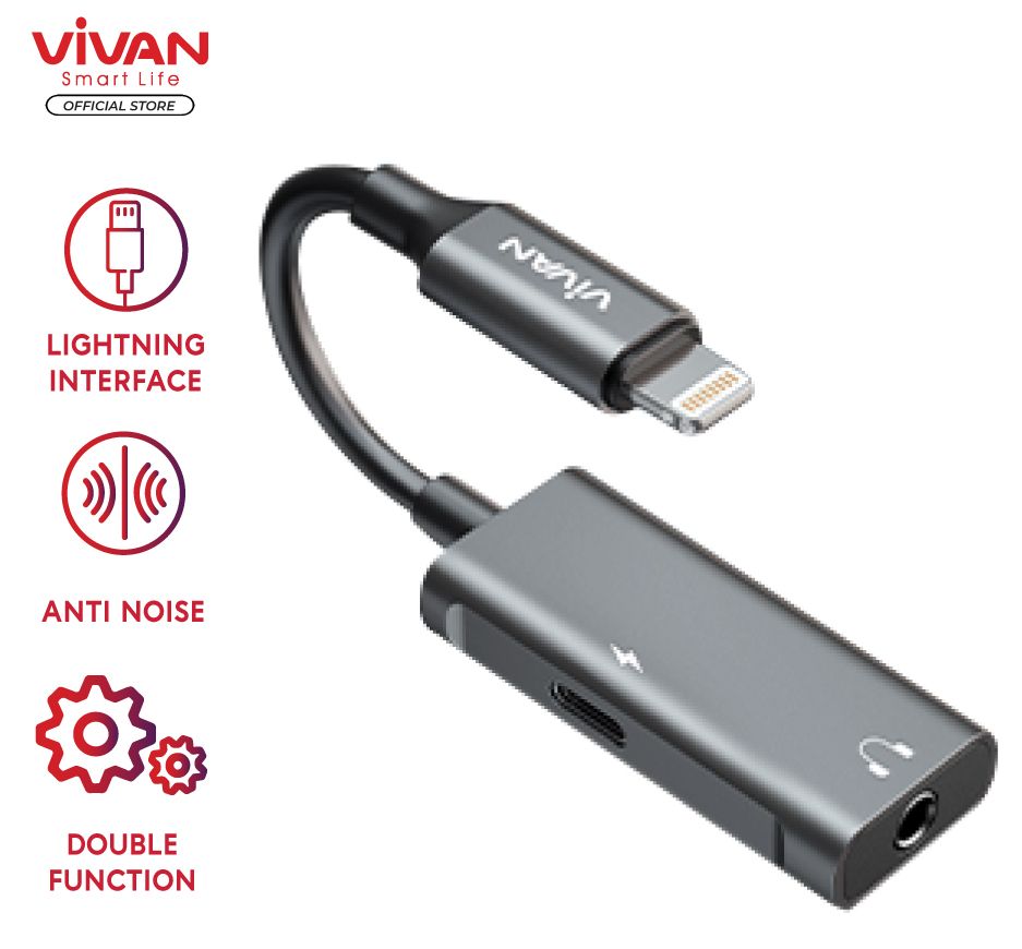 Audio Adapter Data Cable Lightning To Lightning+DC 3.5 F VAL01 Dark