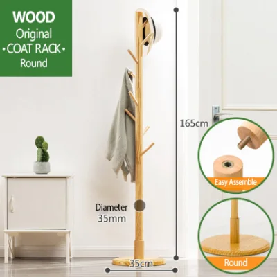 Solid Wood Coat Rack Round Stand Storage Clothes Hanger Home Organizer Floor Bedroom Hook