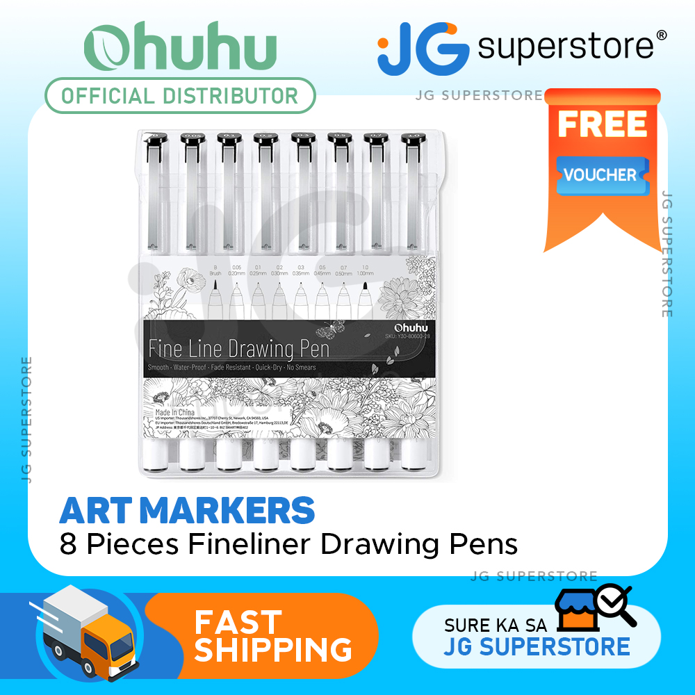 Ohuhu Fineliners Set of 8 Ultra Fine Line Drawing Markers, 8 Assorted Tip  Sizes Black Ink, JG Superstore