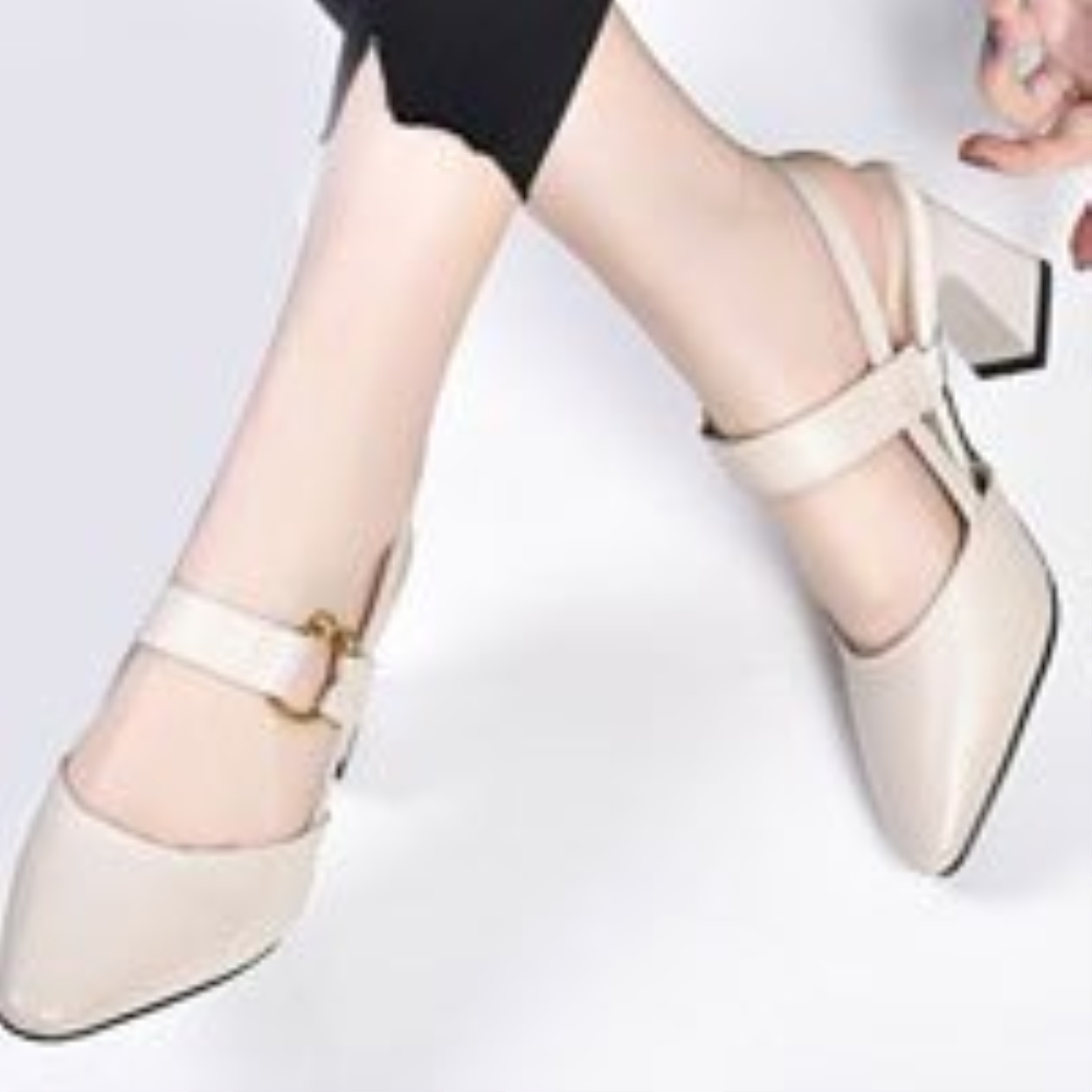 Split Cowhide Square Toe Horseshoe Heel Chunky High Heel Women's Shoes