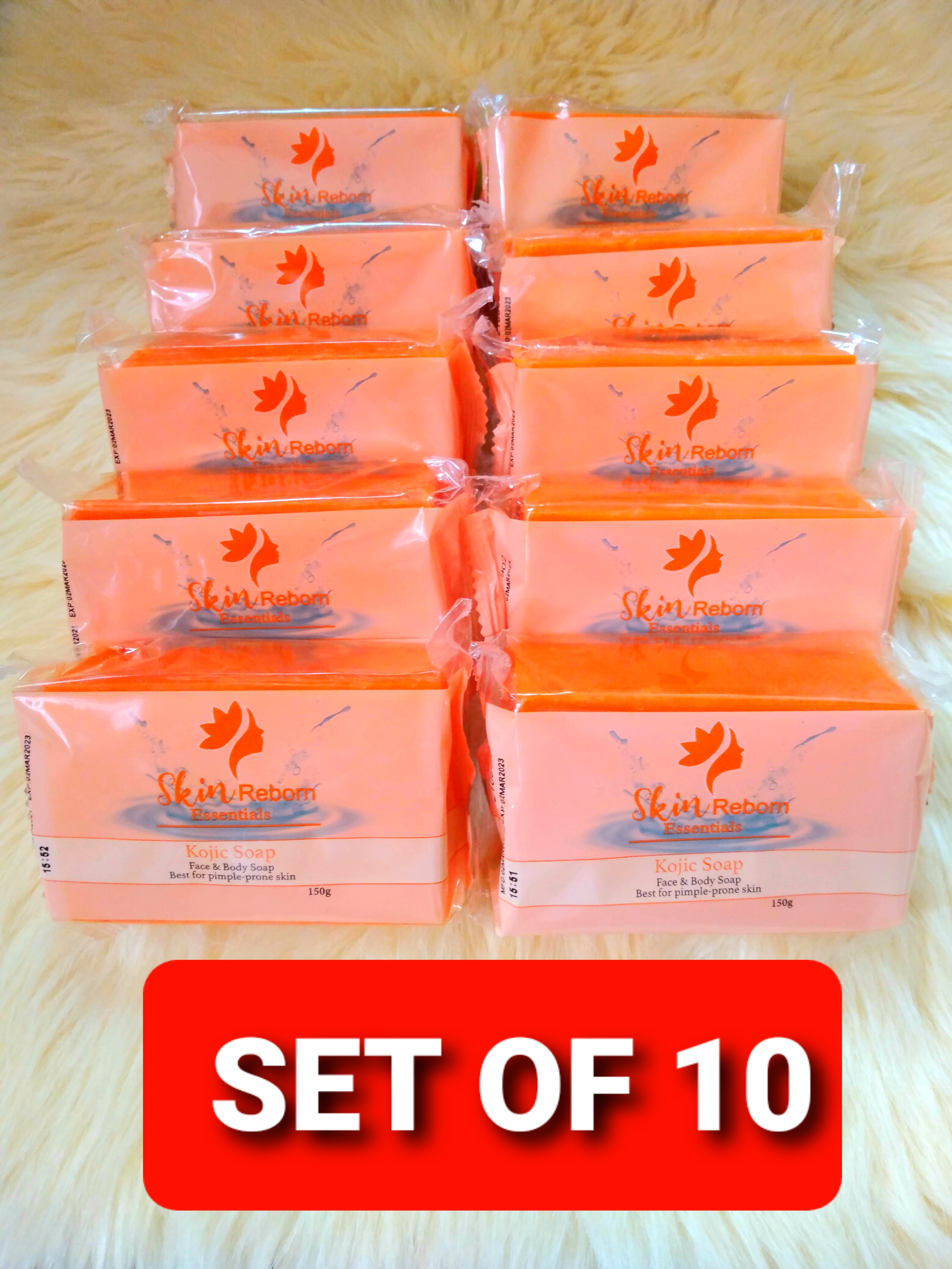 SKIN REBORN(SET OF 10) KOJIC SOAP BEST FOR PIMPLE PRONE SKIN.10X150G