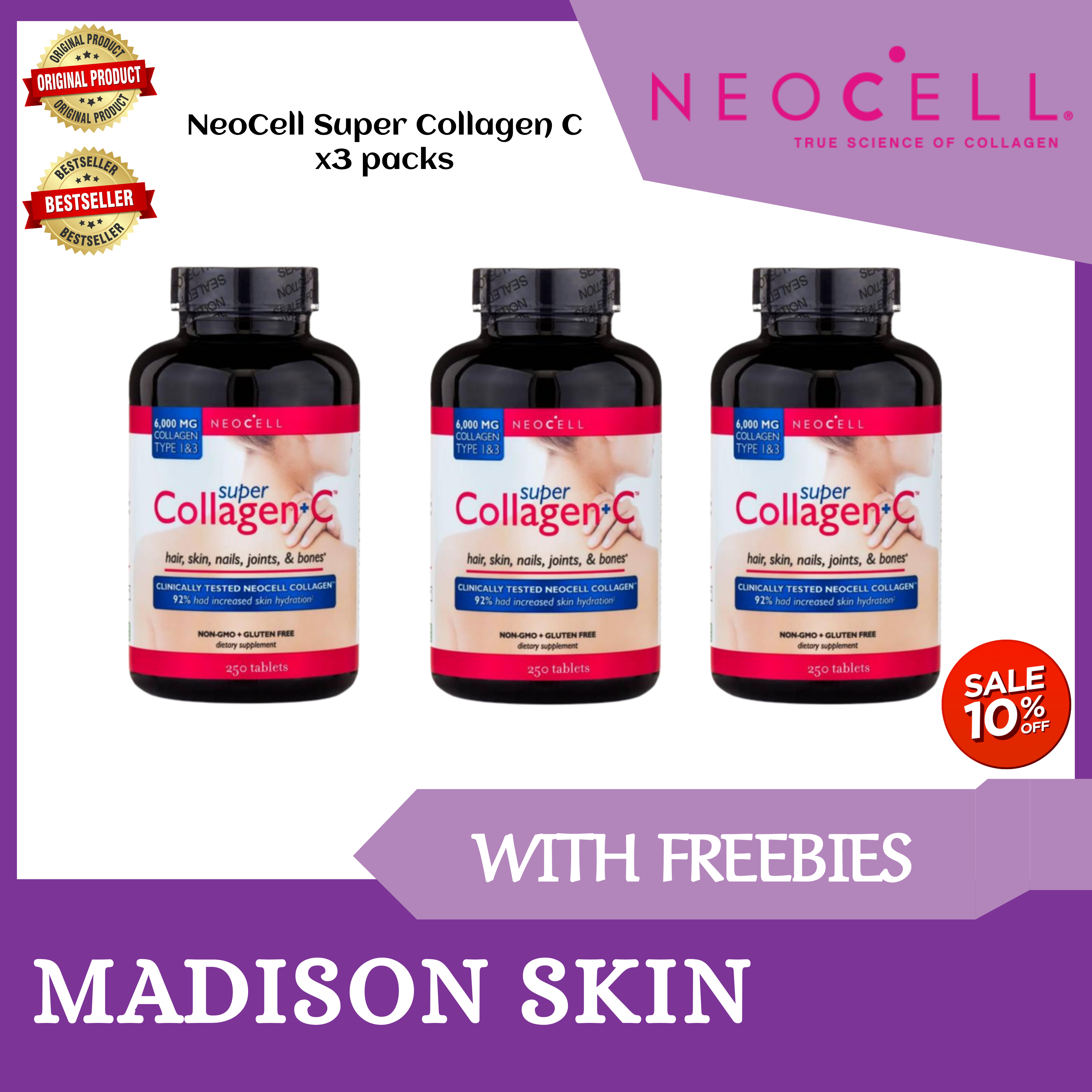 MADISON SKIN NeoCell Super Collagen C 6,000mg Collagen Types 1 & 3