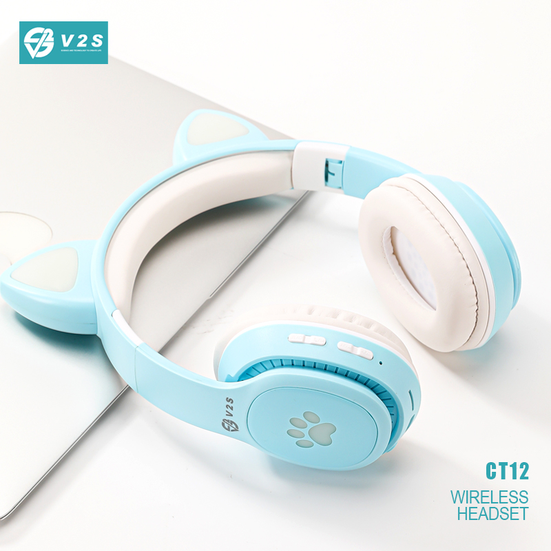 V2S CT12 Cat Ear Foldable Wireless Over Ear Rechargeable