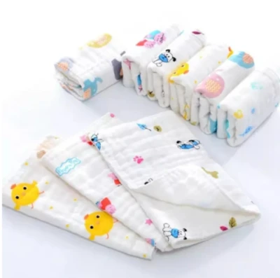 TKB 3pcs Pure Soft 6-layer Muslin Gauze Baby Burp Lampin Toddler Kids Hand Back Cotton Towel Random Designs