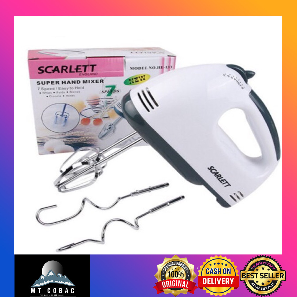 7 Speed Electric Portable Baking Hand Mixer Whisk with Stainless Steel