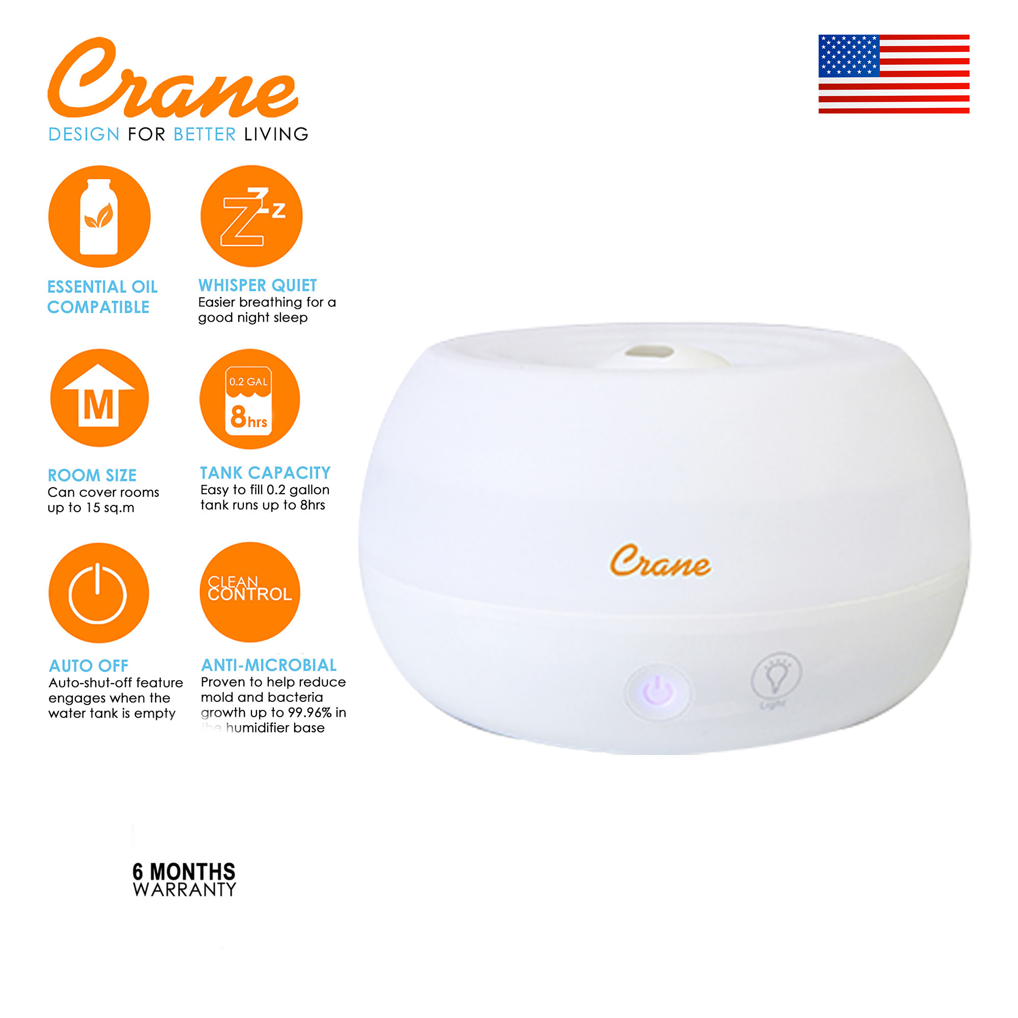 Crane 2in1 Personal Cool Mist Humidifier With Diffuser for Cough