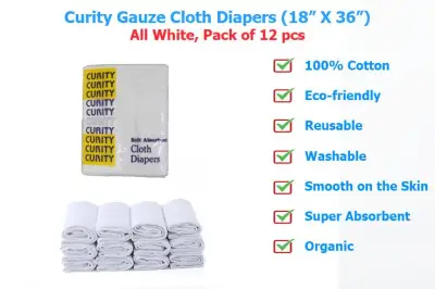 Curity Organic Cloth Gauze Diaper (Lampin Type, 18 x 36 , White) 12 pcs. With Free 2 pcs 3 Watts LED Bulbs