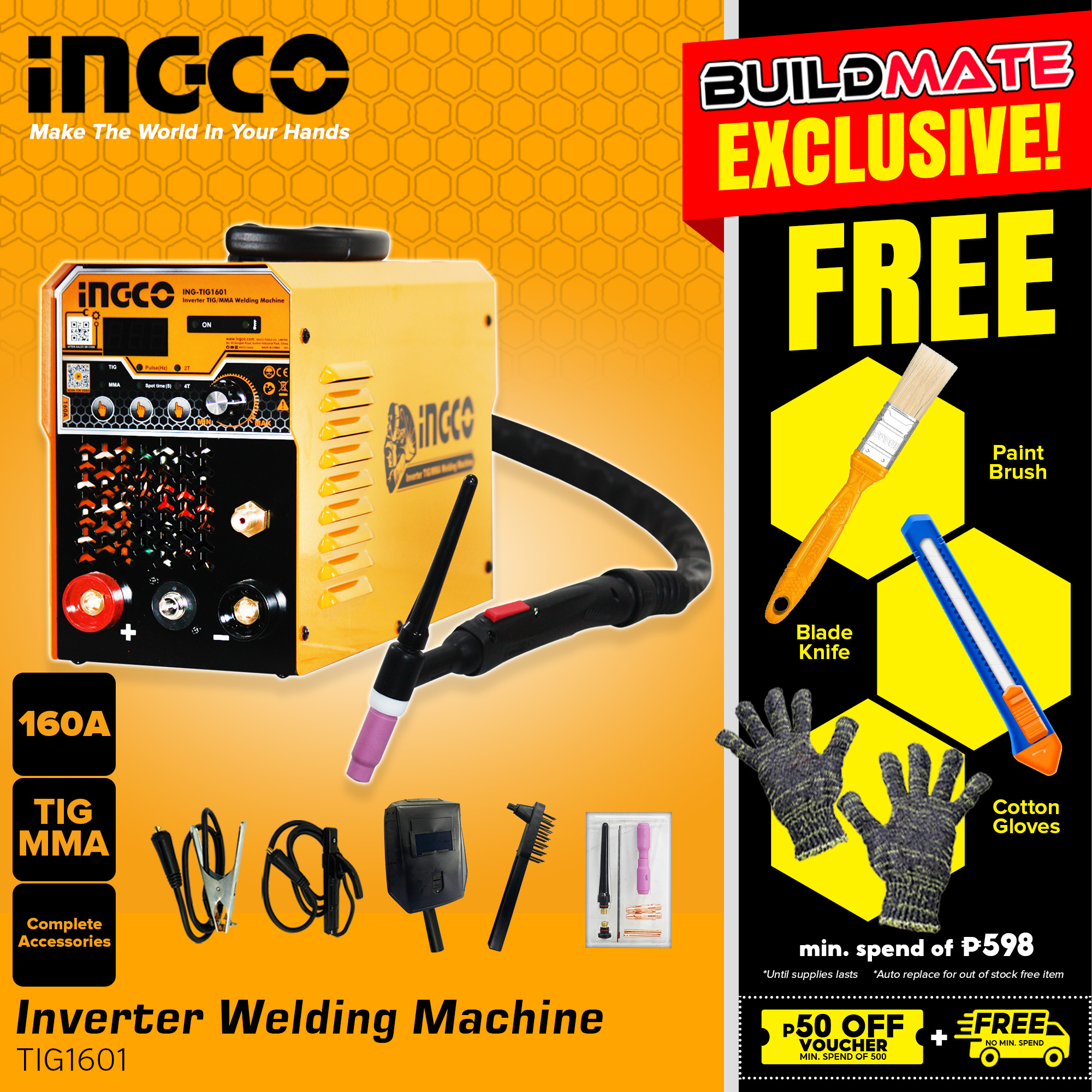 INGCO Dual 2 in 1 TIG / MMA Portable Inverter Welding Machine TIG1601 100 ORIGINAL / AUTHENTIC
