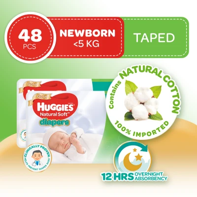 Huggies Natural Soft Diapers Newborn - 24 pcs x 2 packs (48 pcs)