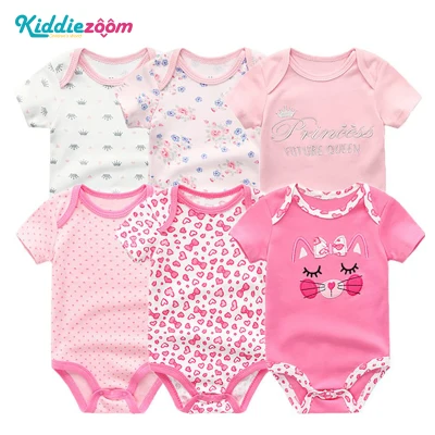 Kiddiezoom 6 pieces baby romper newborn clothes New born Baby Girl Short Sleeve Clothing Onesies Carton Animals Style Baby Girls Romper Pure Cotton 0-12 Months