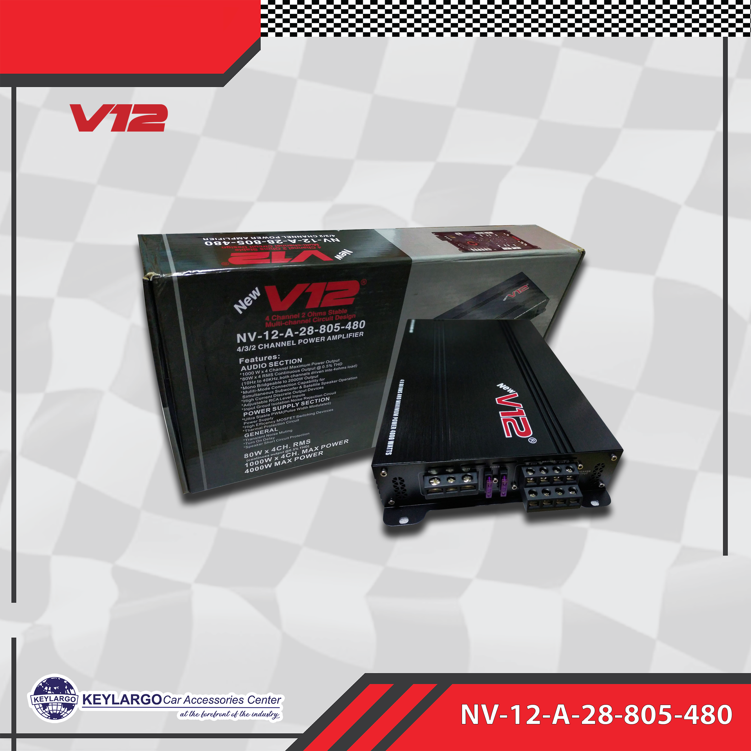V12 AMPLIFIER 4 X 80W RMS LENGTH 275MM 