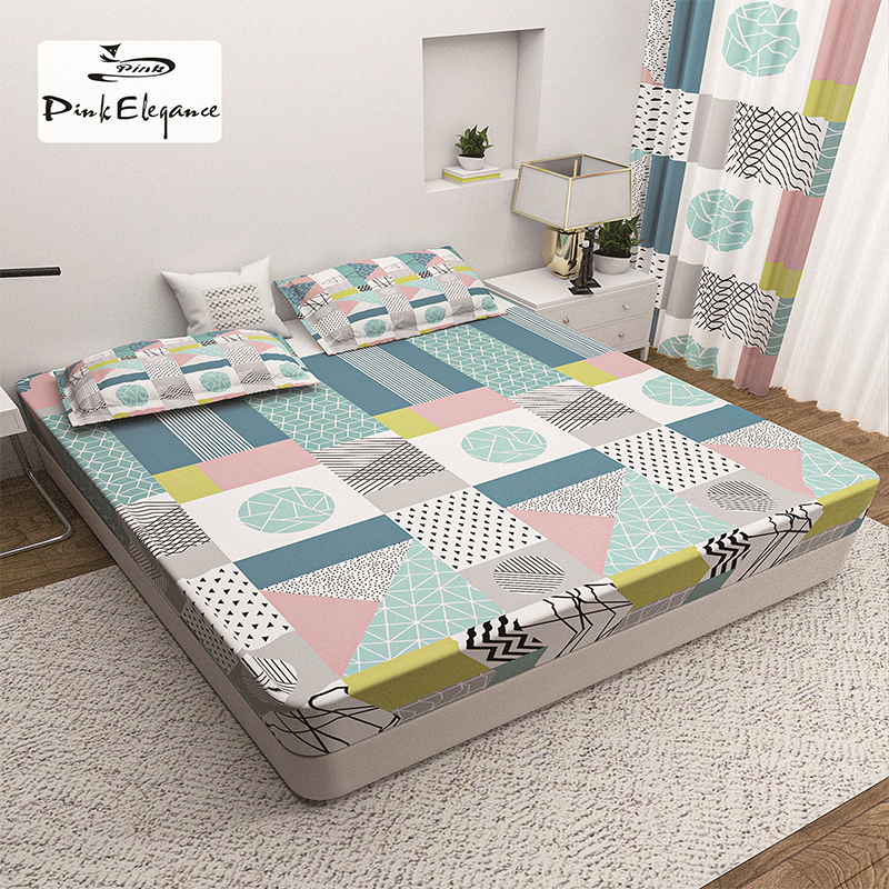 3IN1 FULLY GARTERIZED BED SHEET WITH 2 PILLOW CASE ABSTACT FLORAL PRINT