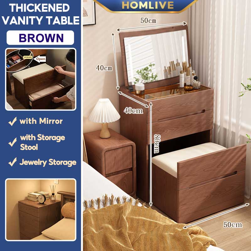 Dressing Table With LED Mirrors Vanity Table With Stool Solid Wood