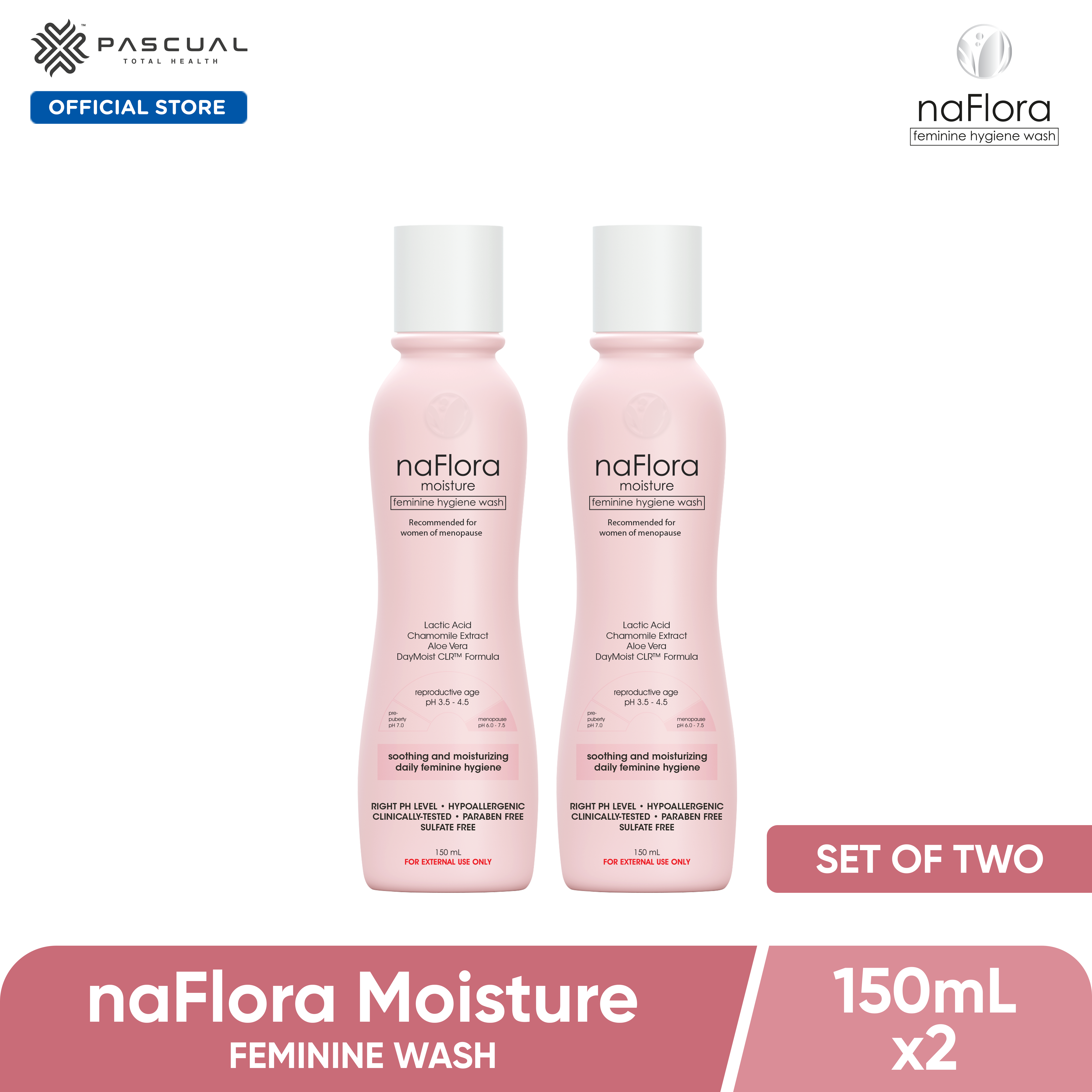 Set of 2 naFlora Moisture Feminine Hygiene Wash 150ml (OLD PACKAGING