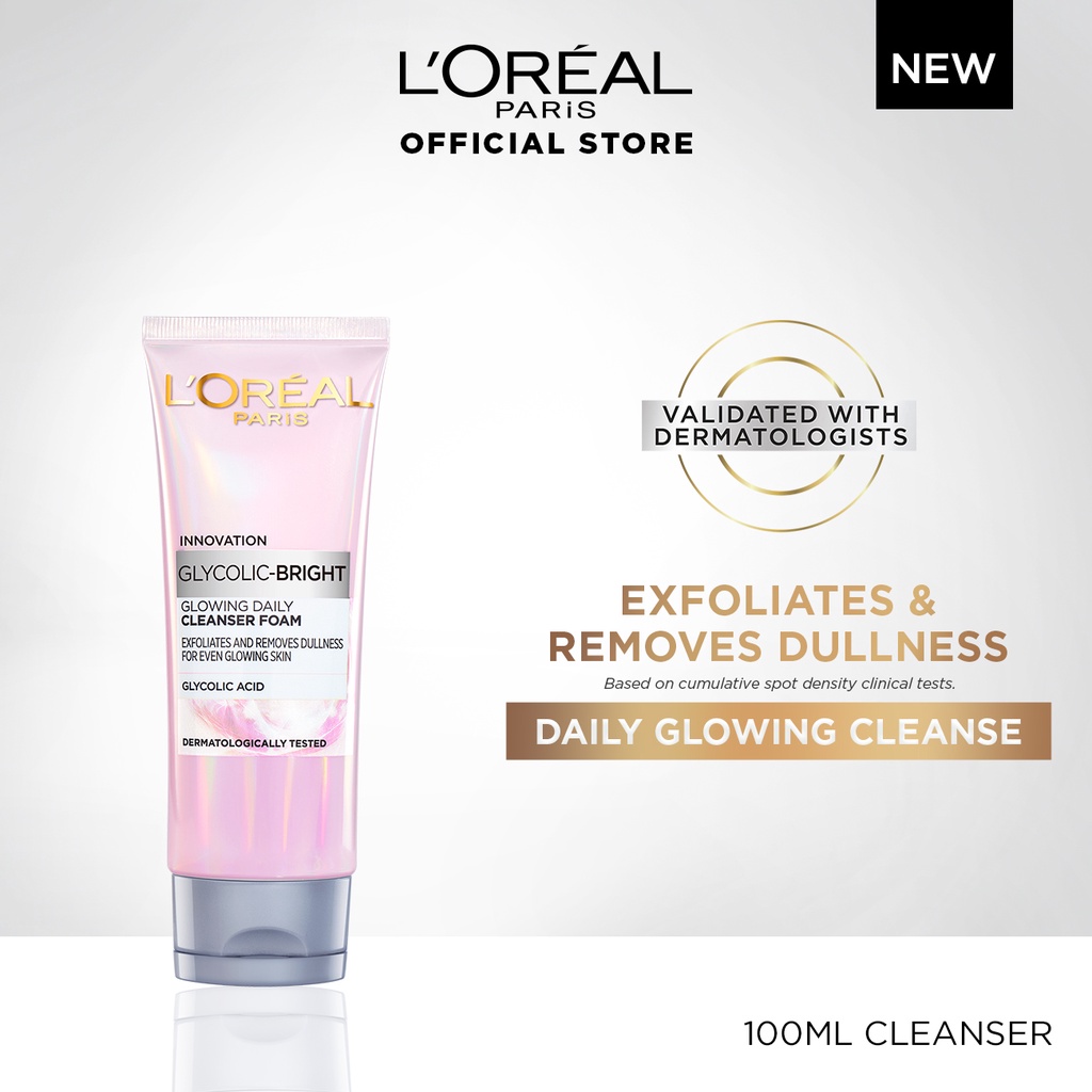 NEW LOreal Paris Glycolic Bright Glowing Cleanser Foam 100ml Glycolic