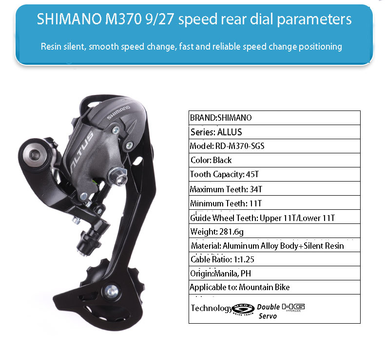 Dérailleur Arrière Shimano Acera RD-M370 - 7/8/9 Vitesses - Longue Cage - Noir - Neuf