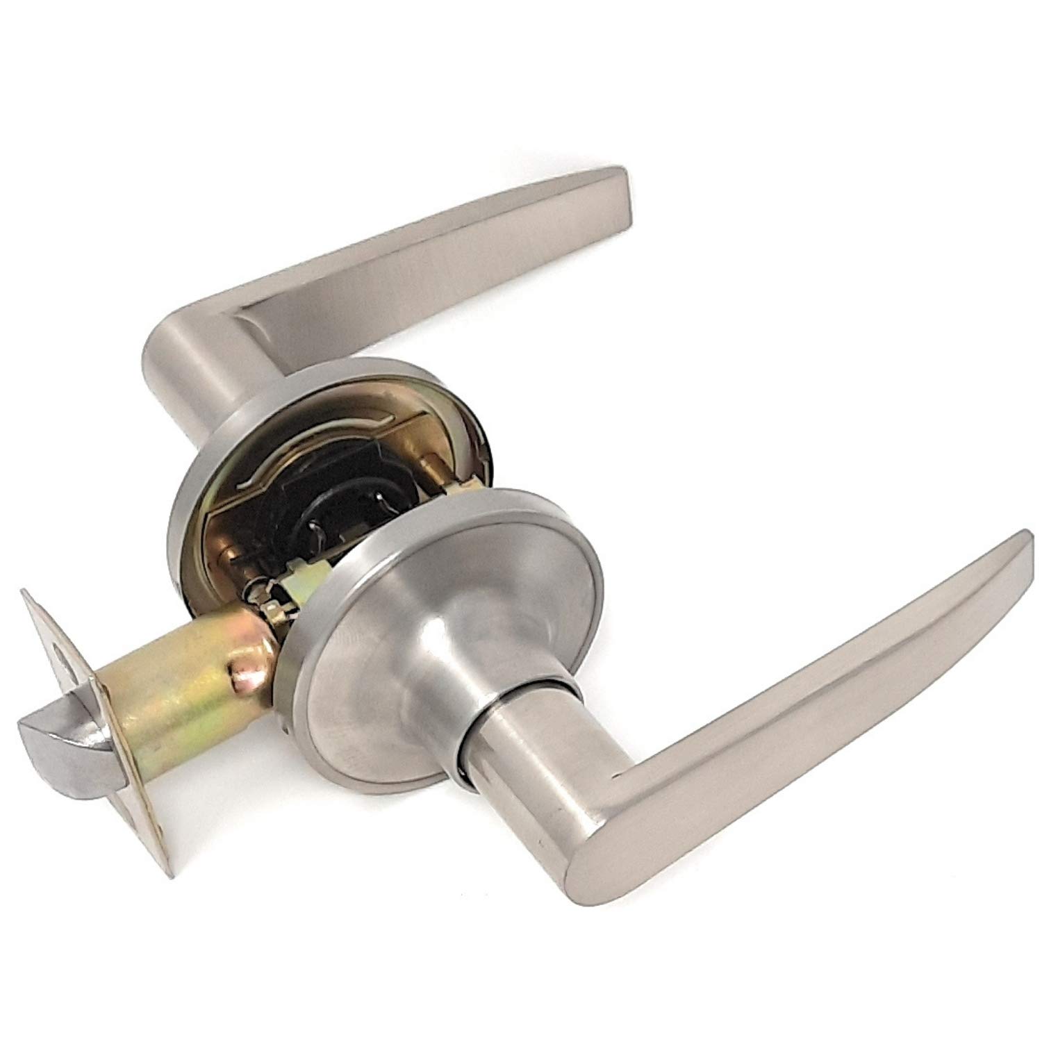 Entry Door Lever with Lock, Stain Nickel, One KeyWay Entrance Door