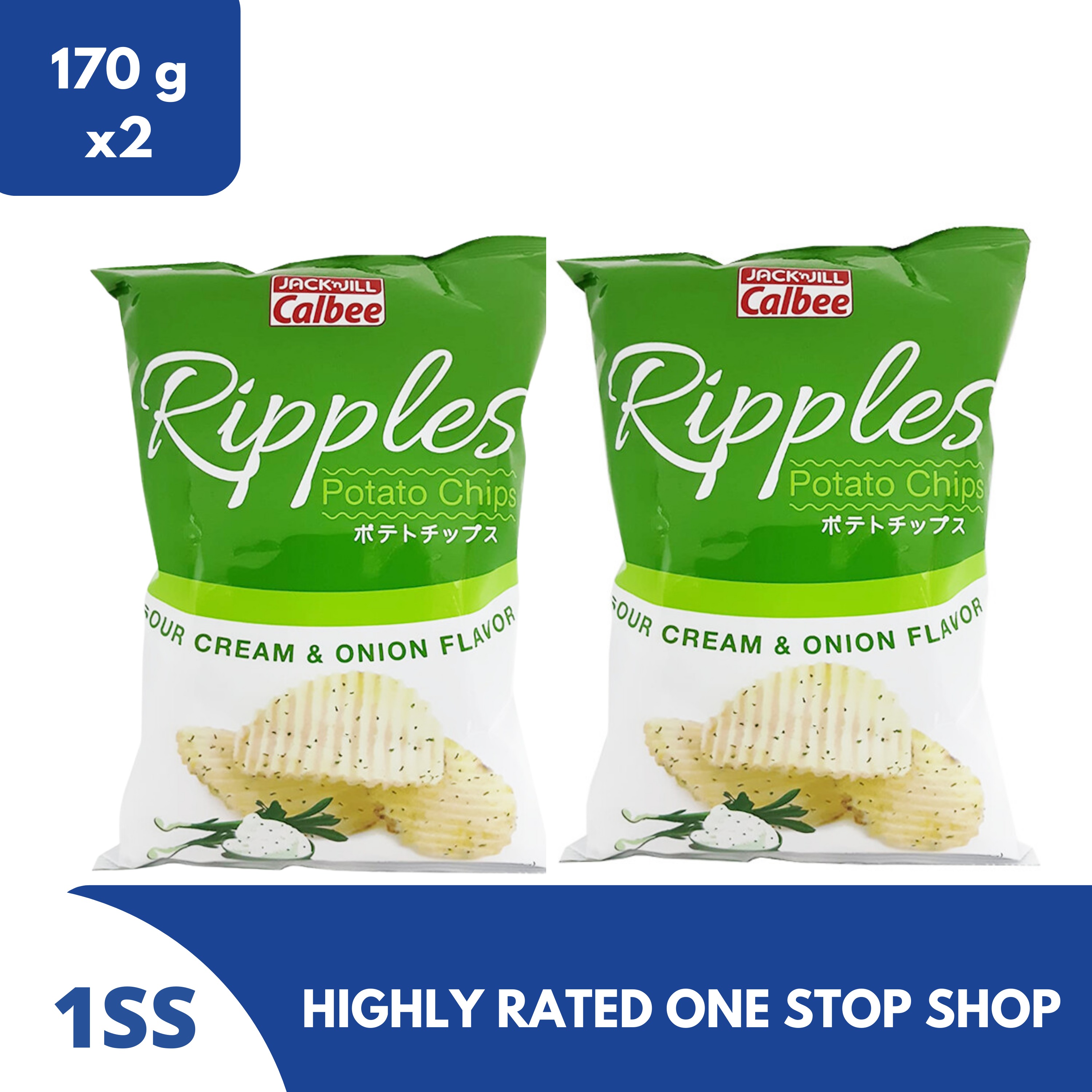 Jack n Jill Calbee Ripples Potato Chips Sour Cream & Onion Flavor, 170