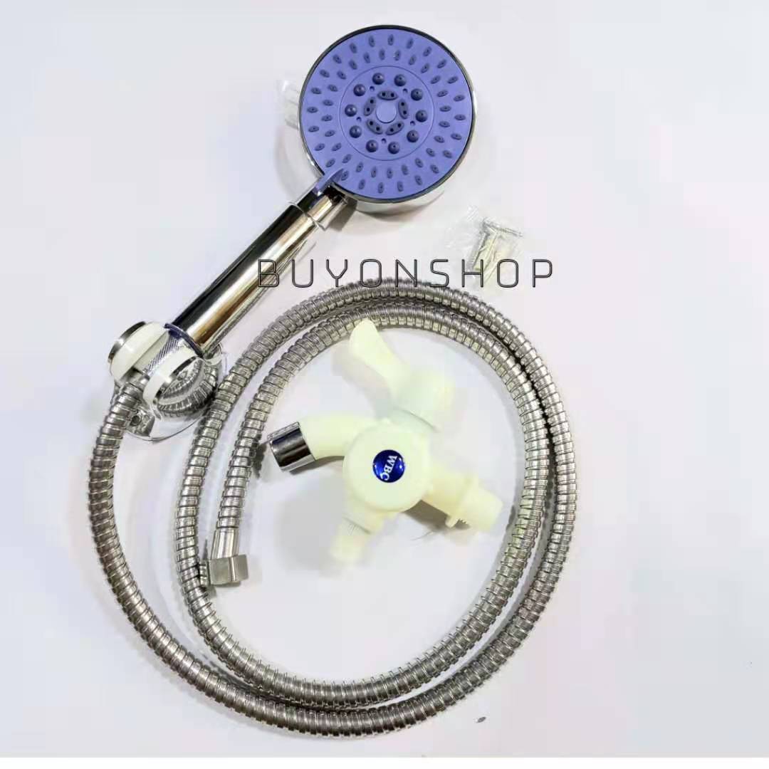 1 SET Telephone Shower Head Hose And Holder With Dual Faucet Set