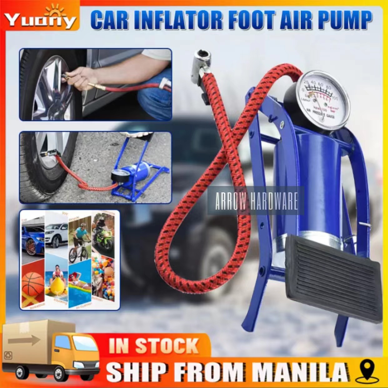 MultiPurpose Air Foot Pump High Pressure Portable Foot Tire Pump for