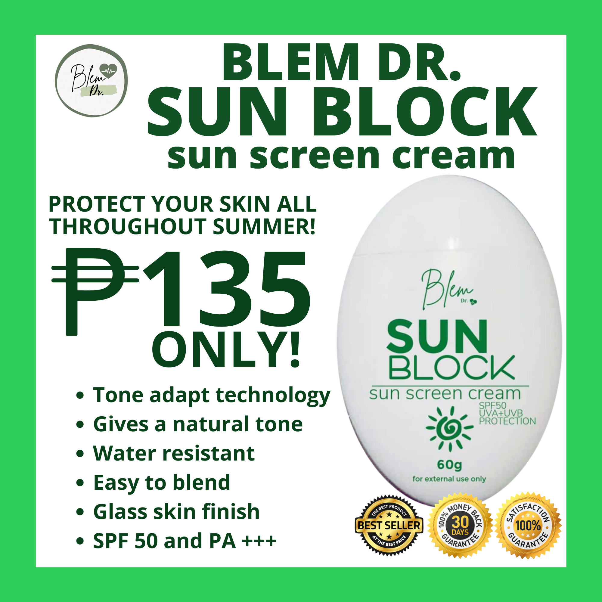 Blem Dr Tinted Sunblock Skin Protect Brightening Sunblock SPF 50 Sun
