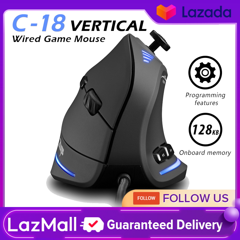 Zelotes C-18 Vertical Wired Gaming Mouse 11 Programmable Buttons Adjustable 10000DPI Laser Engine RG