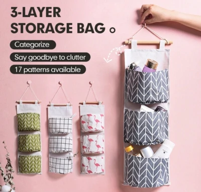 Miss.J Hanging storage bag wall door closet nursery storage bag the door organizer with 3 pockets for room bathroom