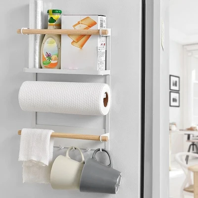 Magnet Fridge Shelf Organizer Spice Rack Paper Towel Roll Holder Spice Hang Rack Kitchen Decorative Metal Shelf